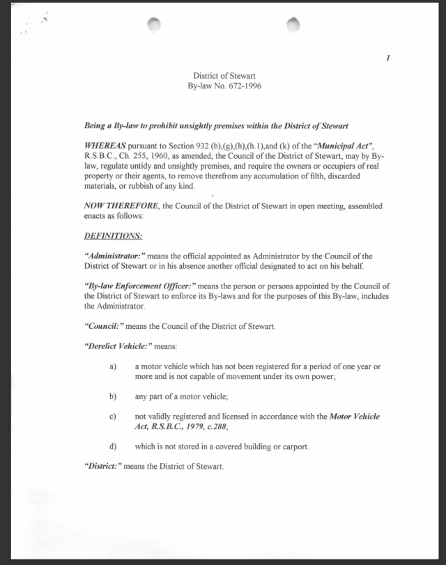 District of Stewart Unsightly Premises By-Law